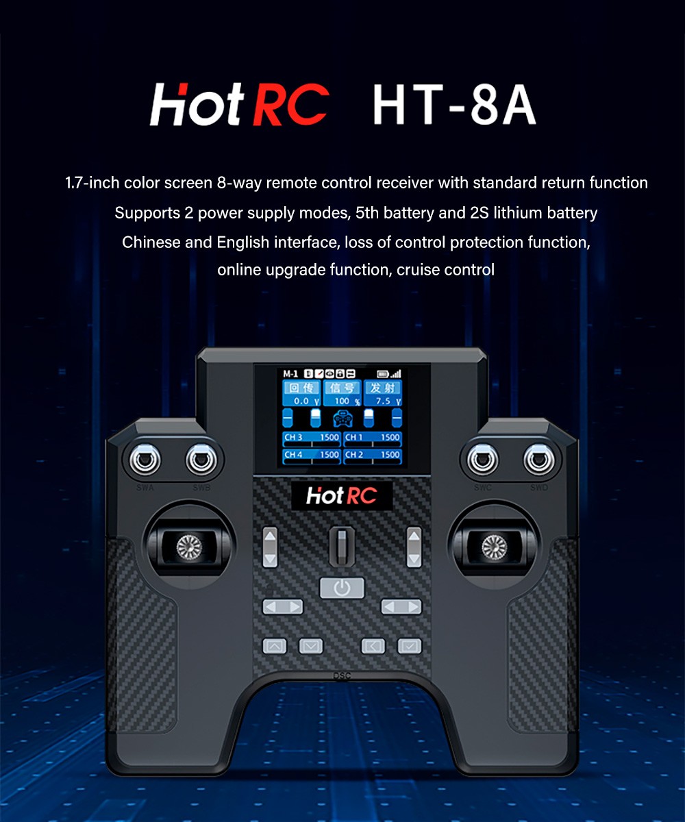 HOTRC HT-8A Transmitter 8CH Cruise Control Gyroscope Controller +F-08A Receiver