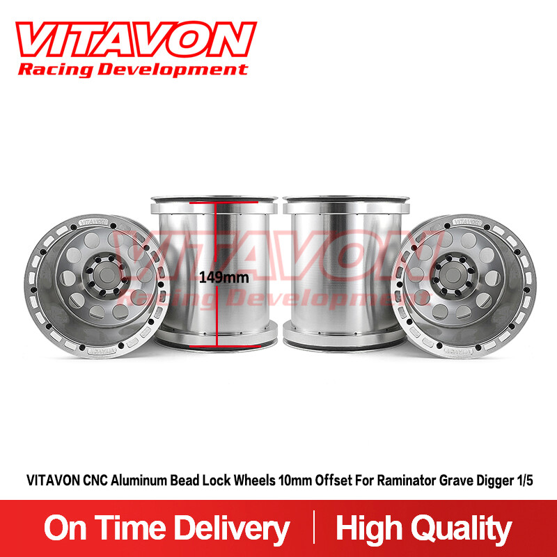 VITAVON CNC Aluminum Bead Lock Wheels 10mm Offset For Raminator Grave Digger 1/5