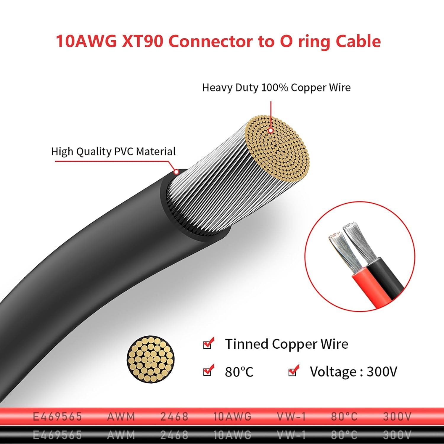 10 AWG XT90 Male Connector to M8 O Ring Terminal Extension Battery Cable for RC