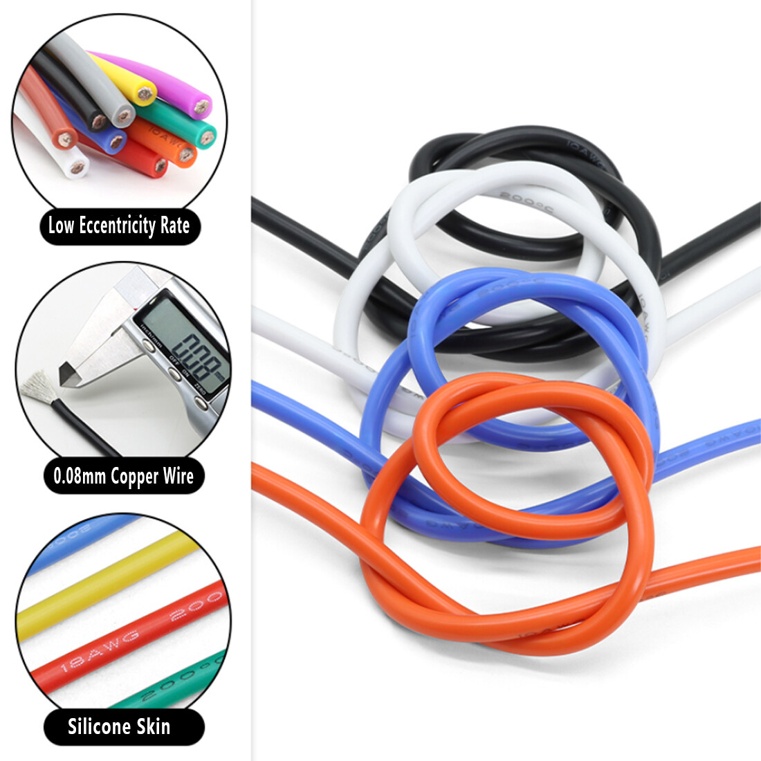 Flexible Soft Silicone Wire Cable Copper 2/4/6/7/8/10-30AWG 0.08mm Tinned Copper
