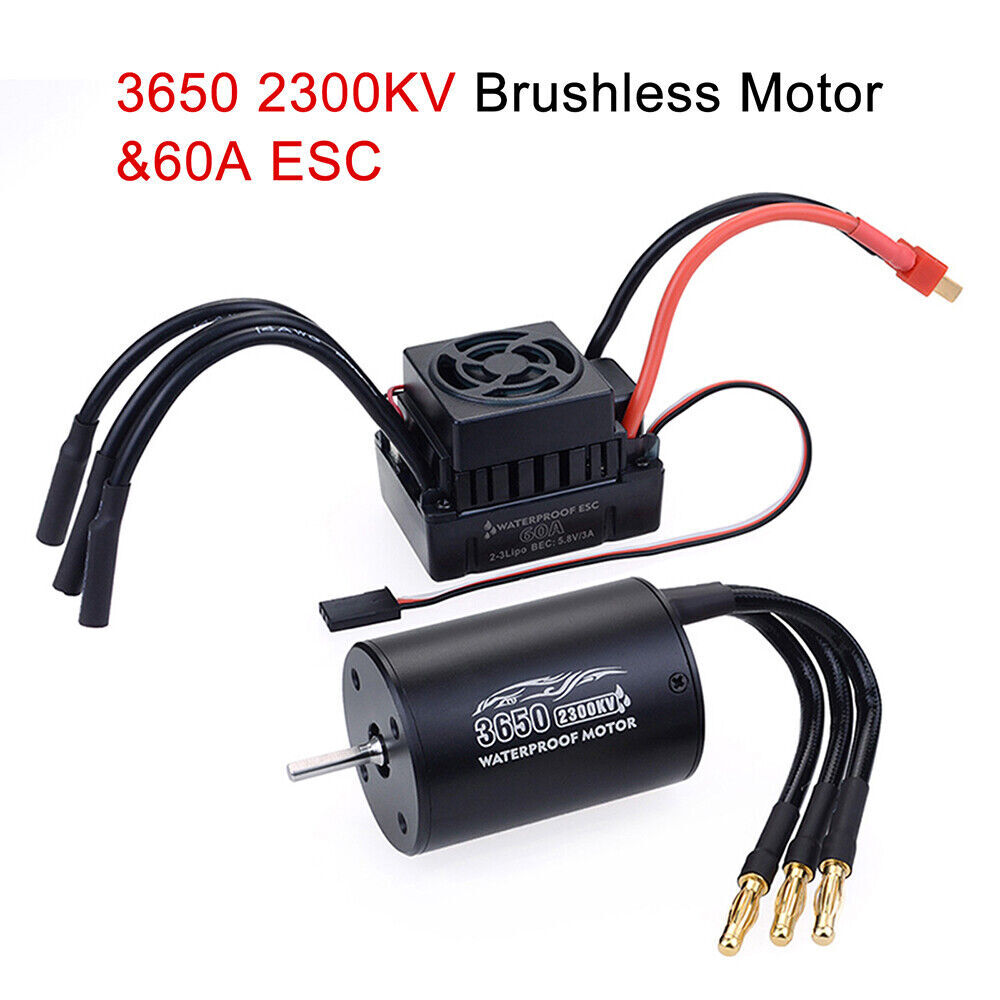 3650 Waterproof 2300/3100/3900KV Brushless Motor 60A ESC Combo for 1/10 RC Car