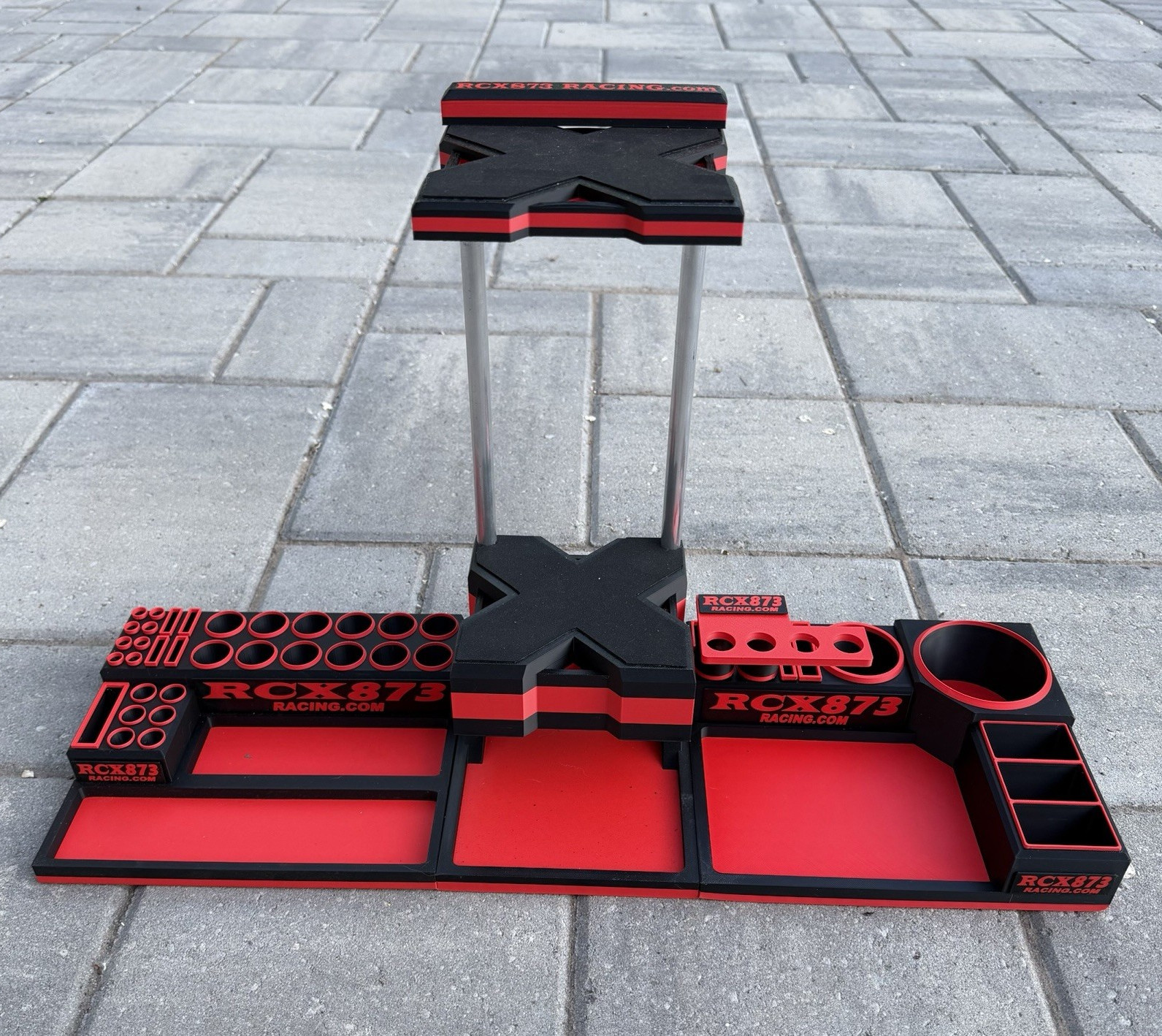 RC Custom Workstation with 2 Tier Car stand 1:10 electric. Black/Red