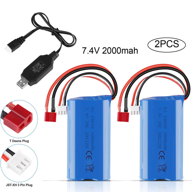 2000mAh 7.4V Li-ion Battery T Plug Battery Charger for RC Truck Buggy Off Road