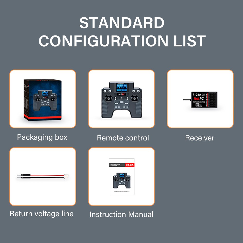 HOTRC HT-8A Transmitter 8CH Cruise Control Gyroscope Controller +F-08A Receiver