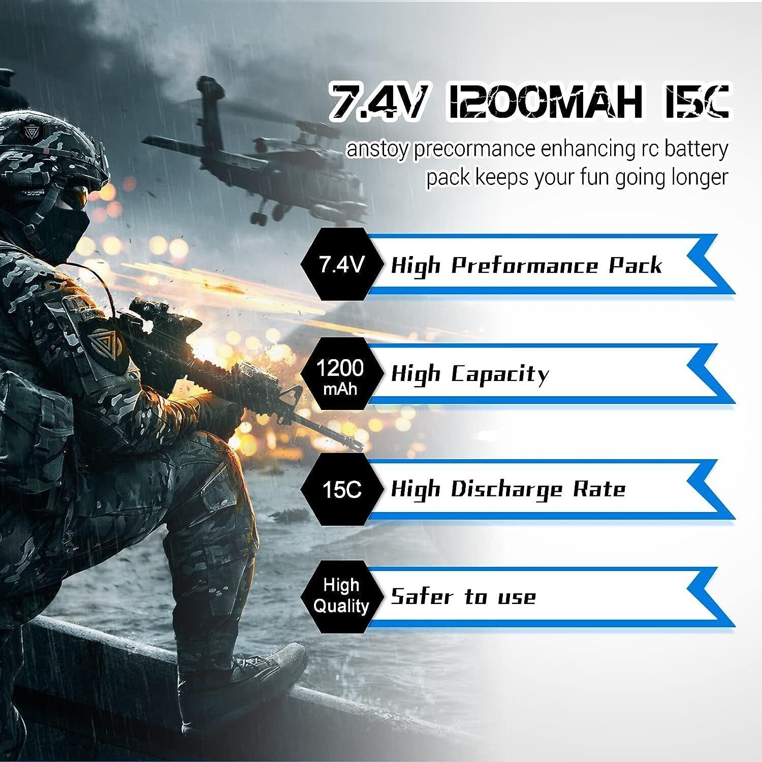 7.4V 1200mAh Li-ion Battery SM-4P Forward plug For Electric Toy Water Bullet Gun
