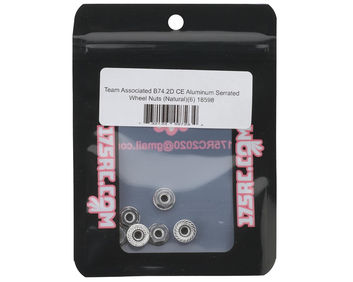 175RC Team Associated RC10B74.2D CE Aluminum Serrated Wheel Nuts (Natural) (6)
