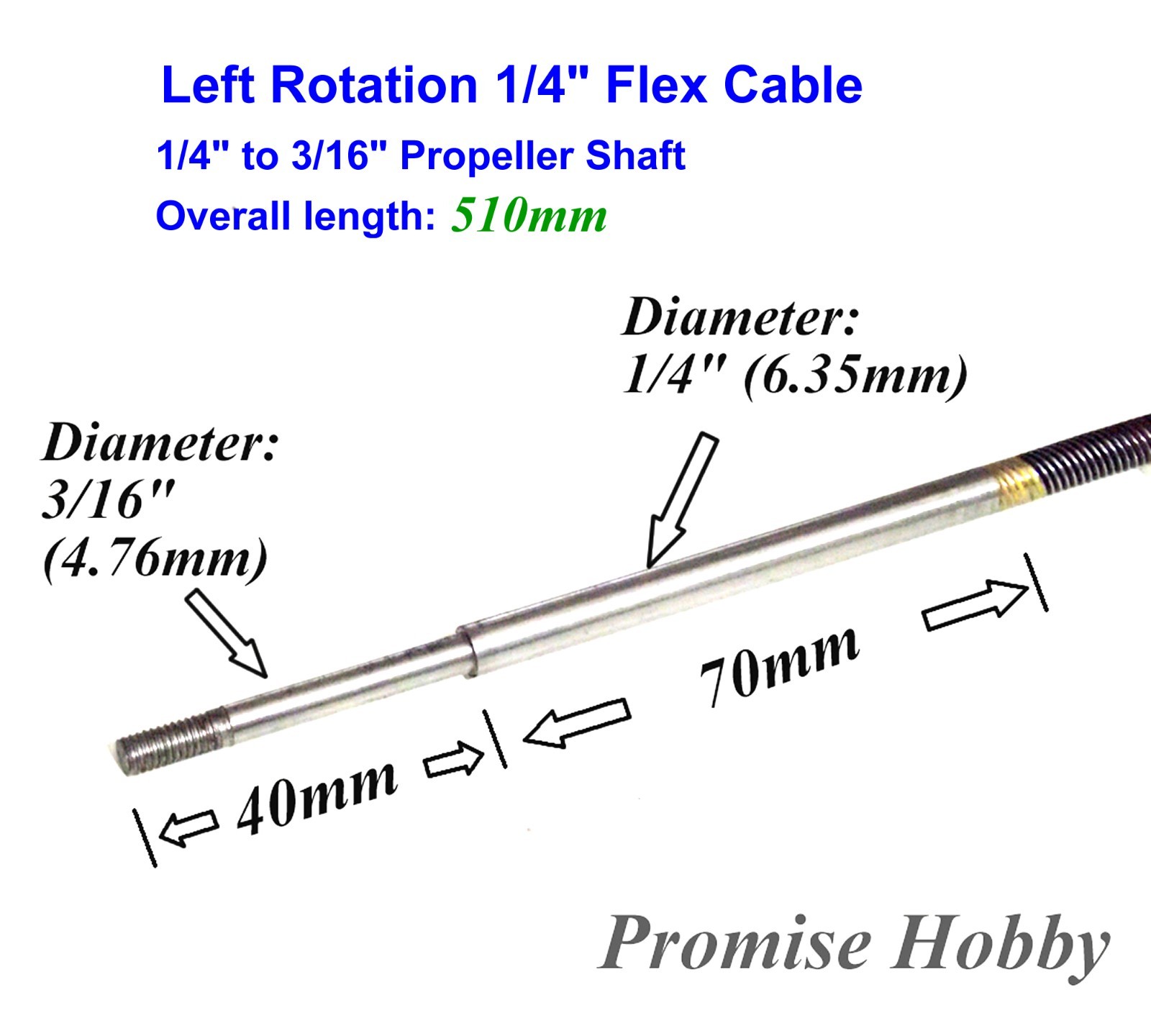 1/4″ Left / Right Flex Cable W/ 1/4″ to 3/16″ Propeller Shaft for RC Model Boat