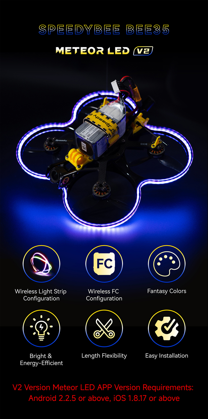 SpeedyBee BEE35 Light Wireless Meteor LED Light Strip Lights with BEC Module