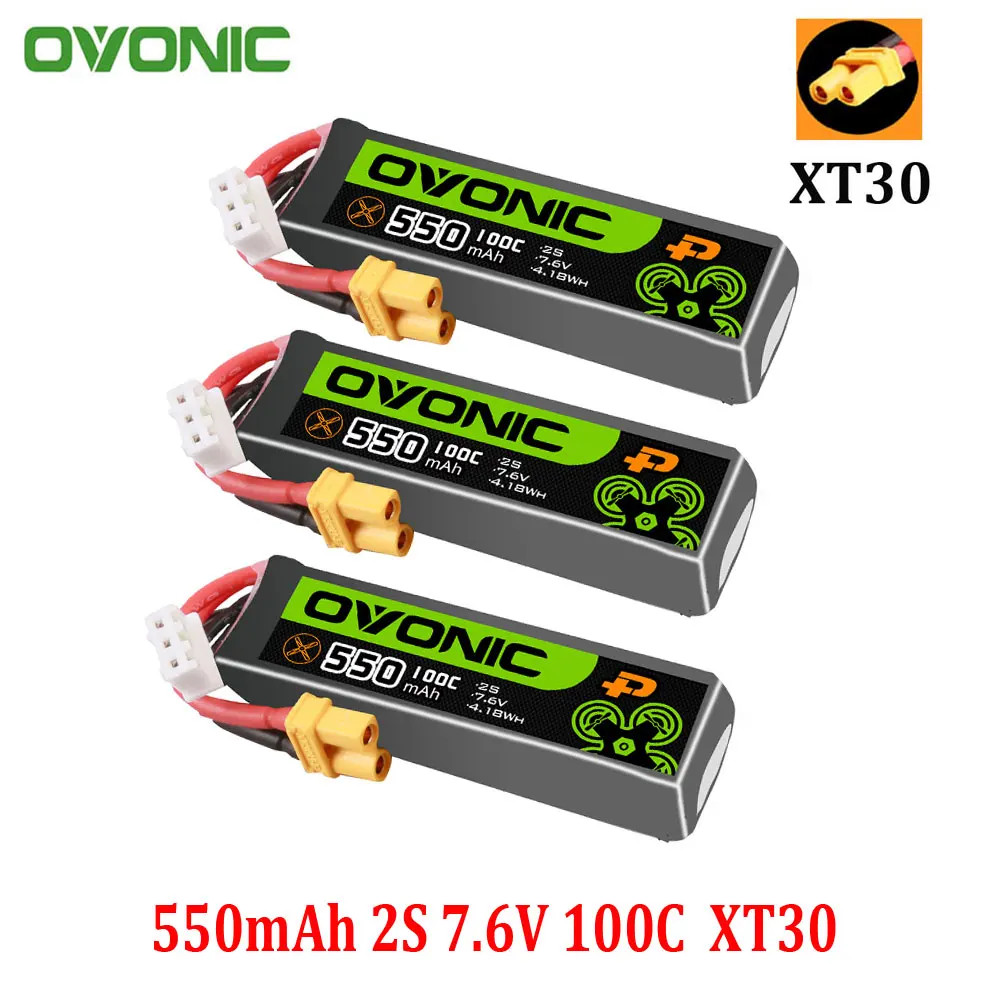 3PCS OVONIC 550mAh 100C 2S 7.6V 3S 11.4V 4S 15.2V Lipo Battery XT30 Plug for FPV