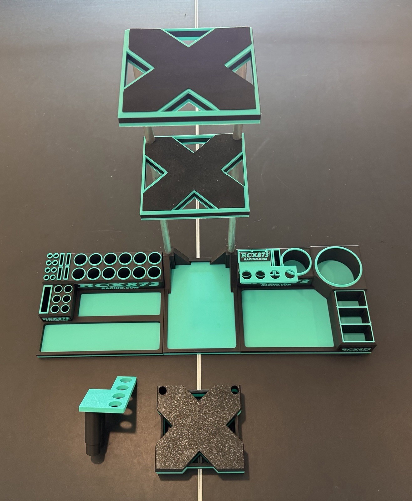 RC Custom Workstation with 3 Tier car stand 1:10 electric. Black/Mint Green