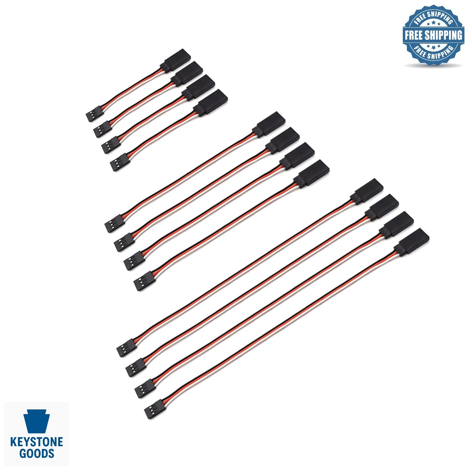 12 PCS RC Servo Extension Cables – 3 Sizes, Male to Female, Compatible with F…