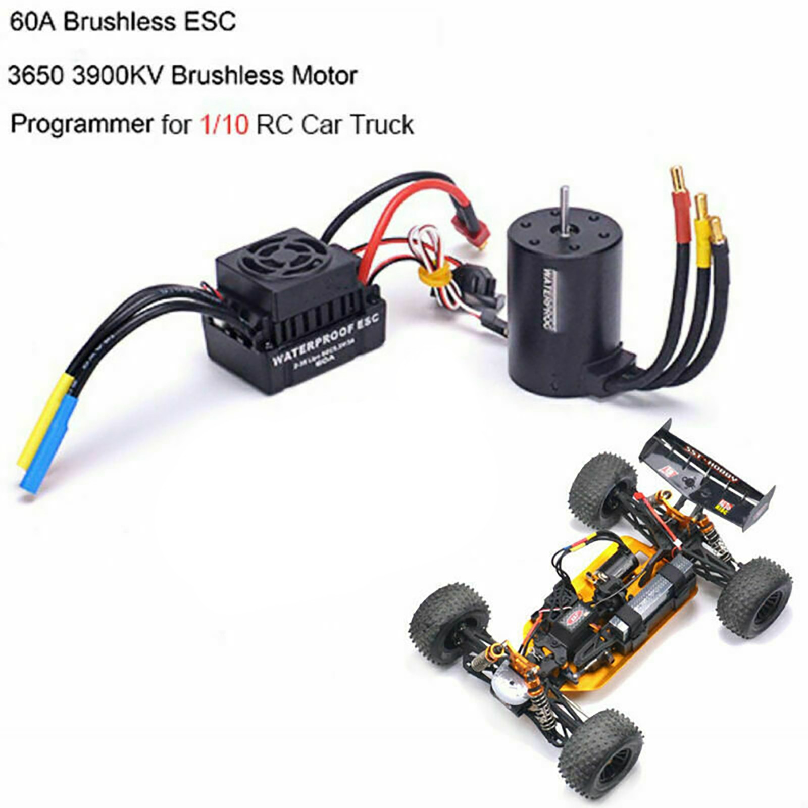 New 60A Brushless ESC 3650 3900KV Brushless Motor Kit For 1/10 RC Car L