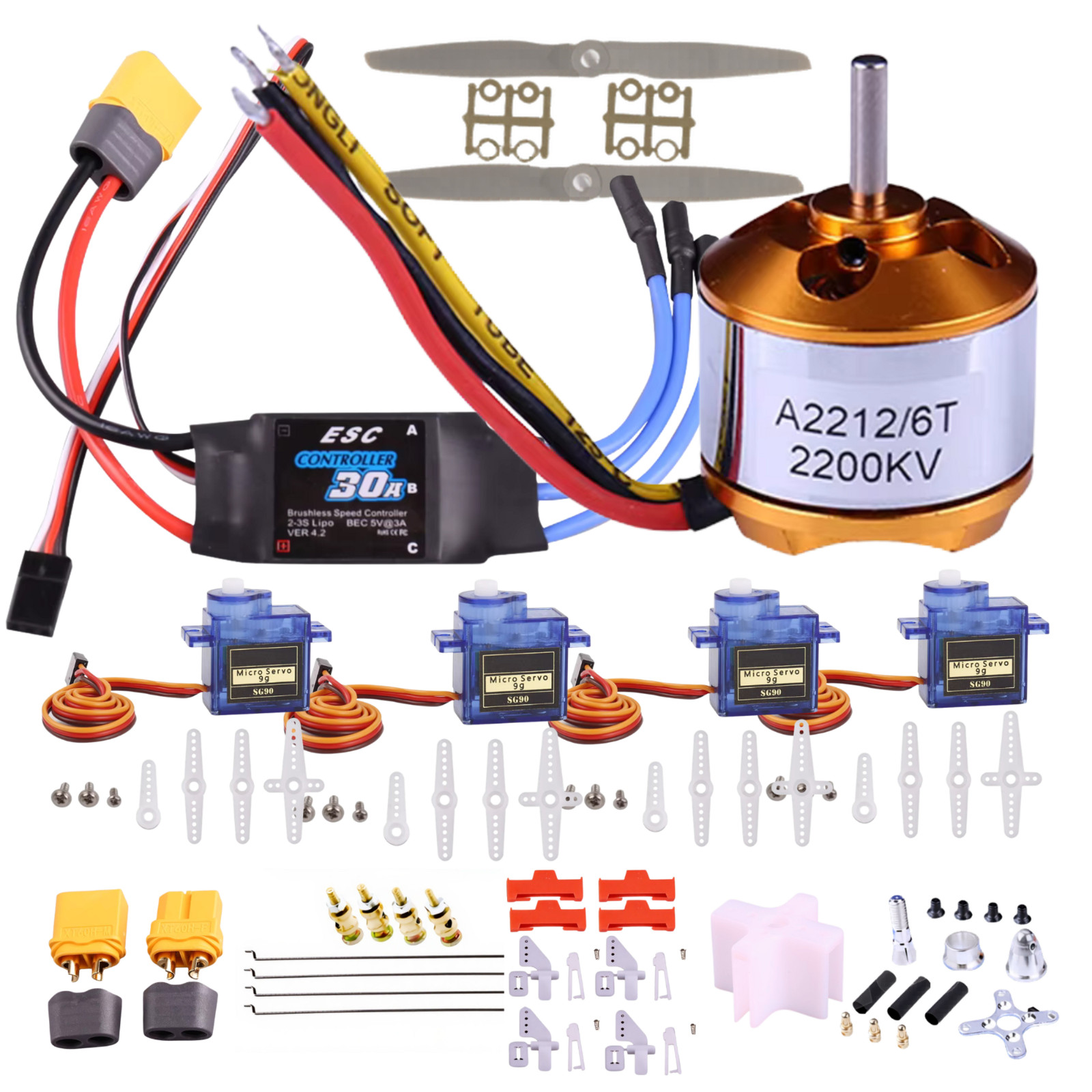 DIY RC Airplane Kit A2212 KV1000/KV1400/KV2200 Motor 30A ESC 4 Servo 2 Matching
