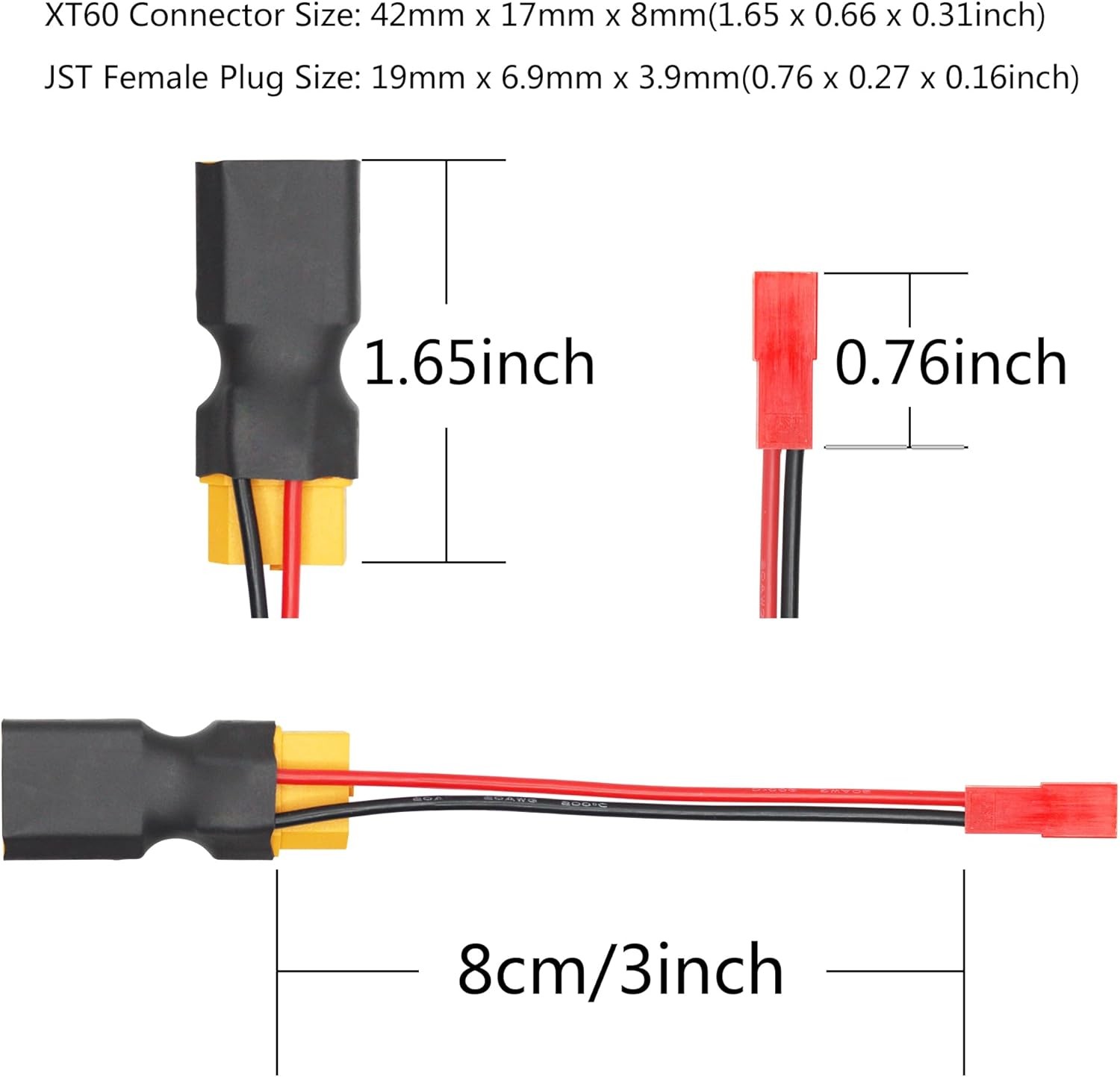 2Pair XT60 Male to Female Connector Adapter with JST & Plug…