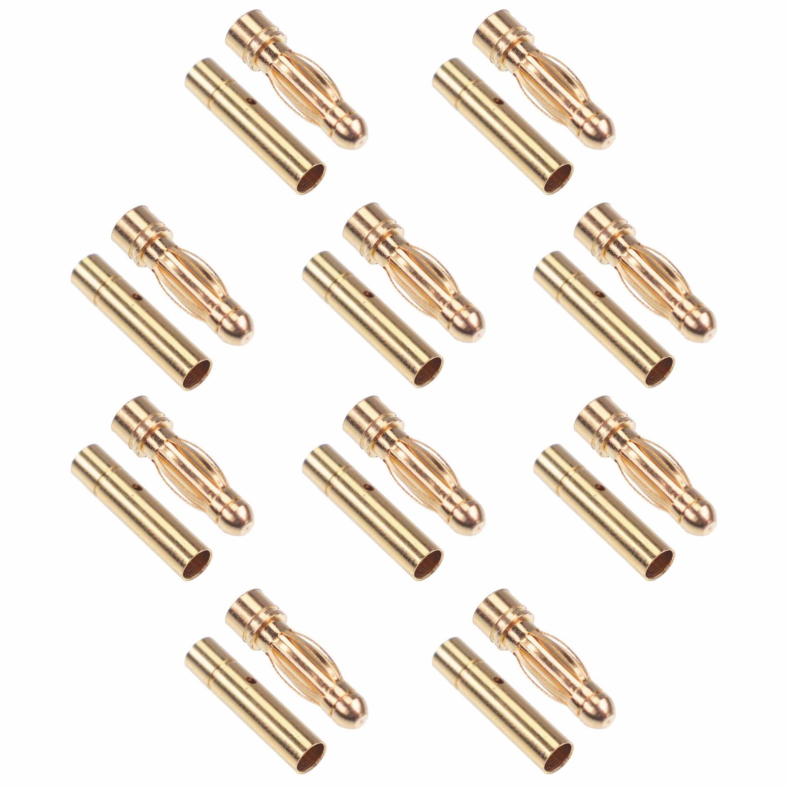10 Pairs Male + Female 3mm Gold Banana Bullet Test Connectors 20A