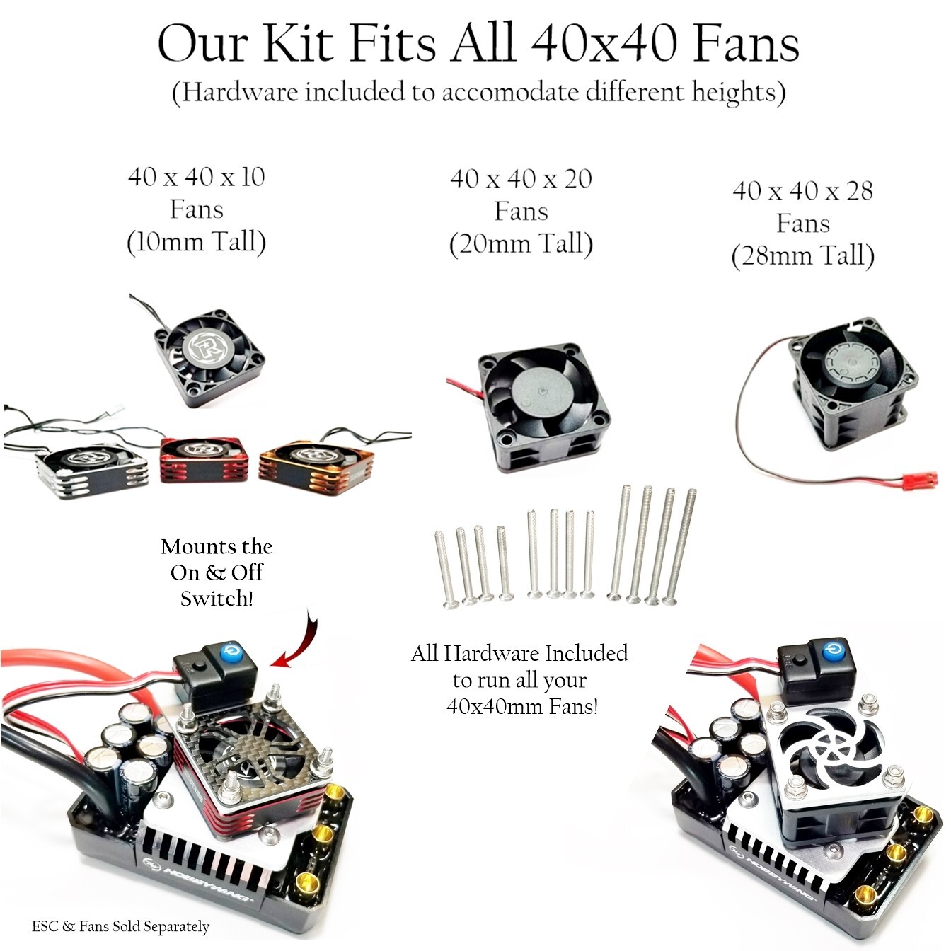 RCP Xtreme Cool ESC Max 5 G1, G2, or G2 Plus 40mm Fan Kits You Supply the Fan