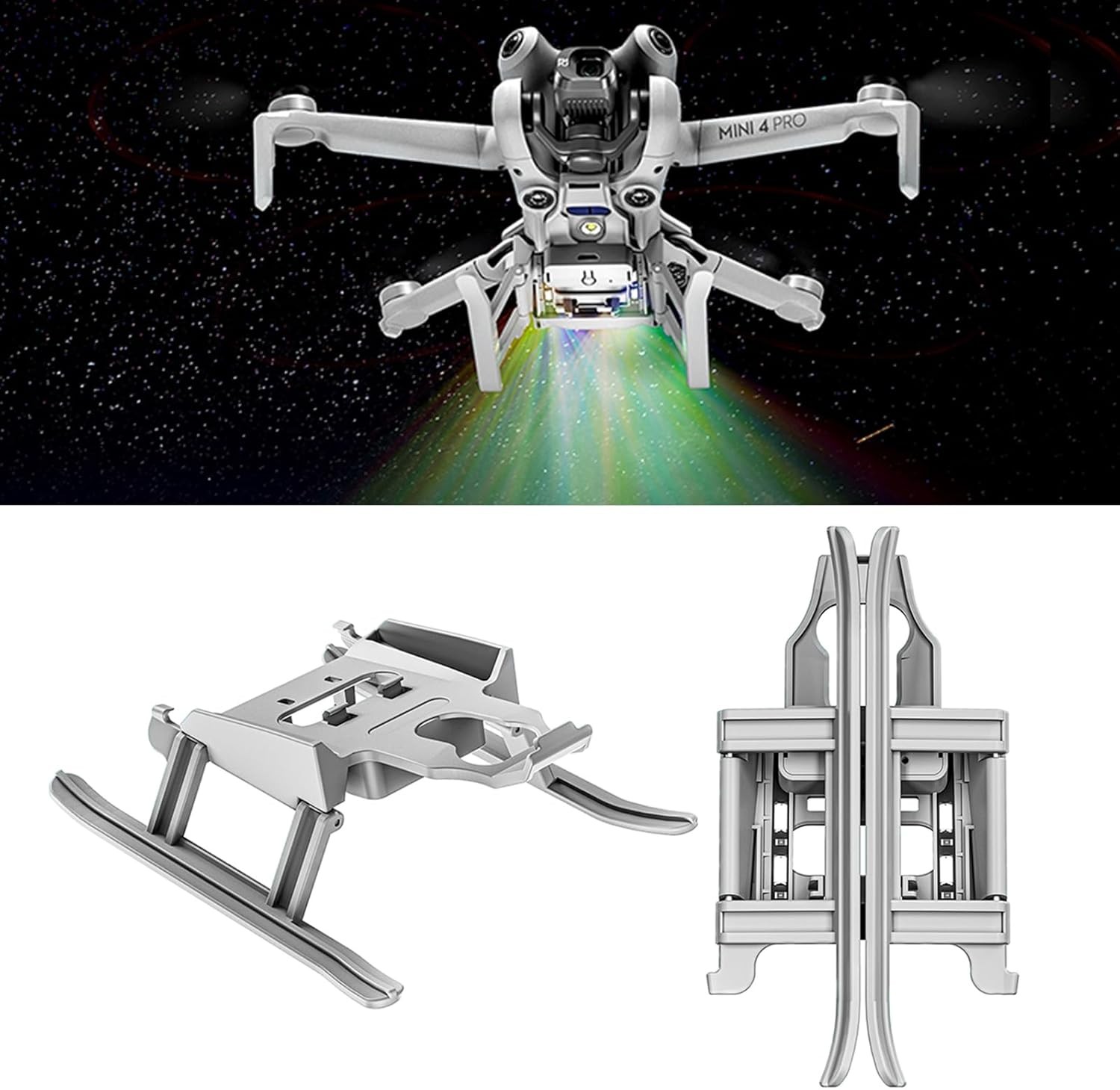 LICHIFIT Foldable Landing Gear with Flash LED Lights for DJI Mini4 Pro silver