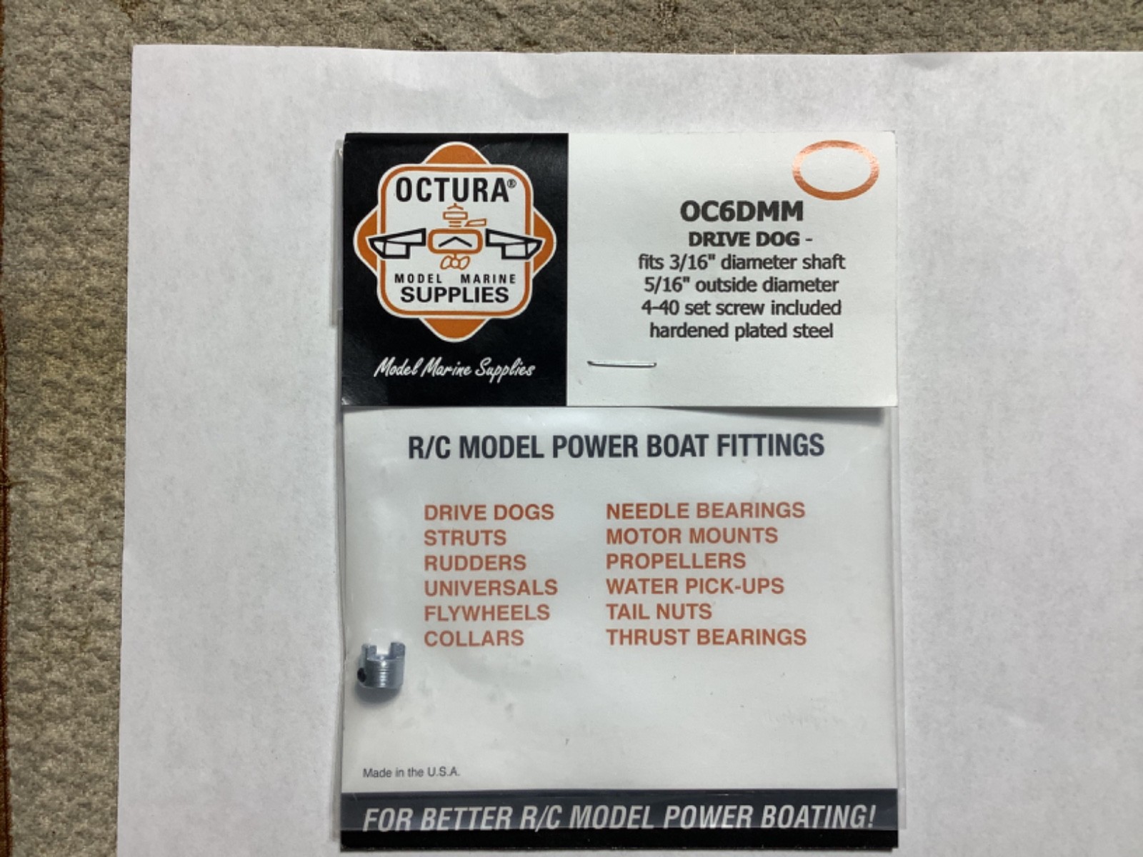 NIP Octura Marine Prop Drive Dog for 3/16 shaft OC6DMM