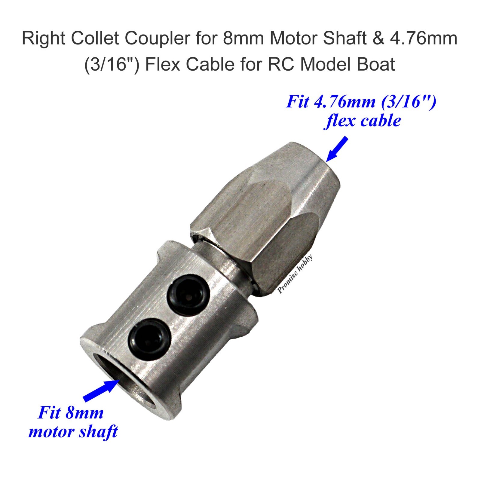 Left / Right Collet Coupler for 8mm Motor Shaft & 3/16″ Flex Cable RC Model Boat