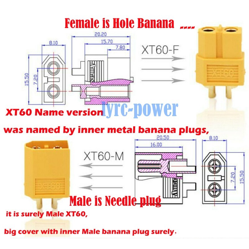 AMASS XT60 Plug to PH2.0 Male Female Connector 22AWG Cable for Toy Drone Battery