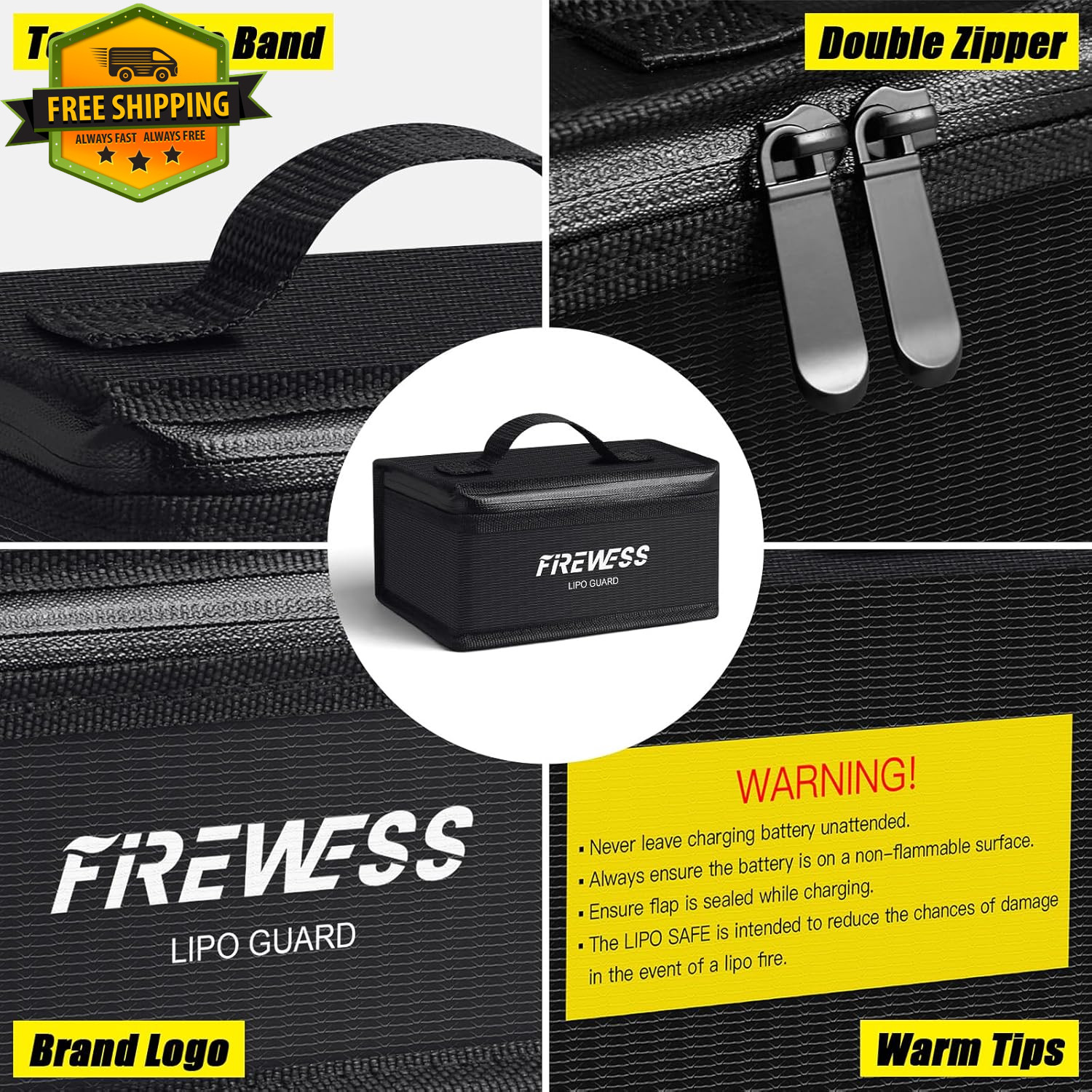 Lipo Safe Bag Fireproof Explosionproof Lithium Battery Storage Pouch 2Pack