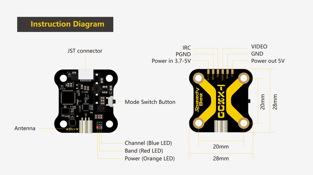 SpeedyBee TX800 Video Transmitter FPV VTX 48CH 5.8G Antenna For RC FPV Drone