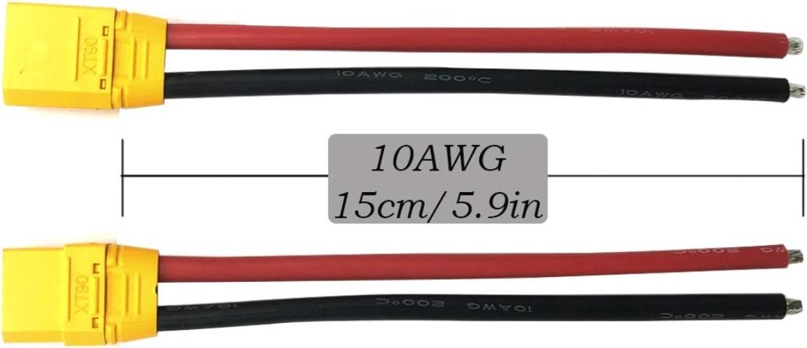Reliable XT90 Male & Female Connectors with 150mm 10AWG Wire for RC Applications