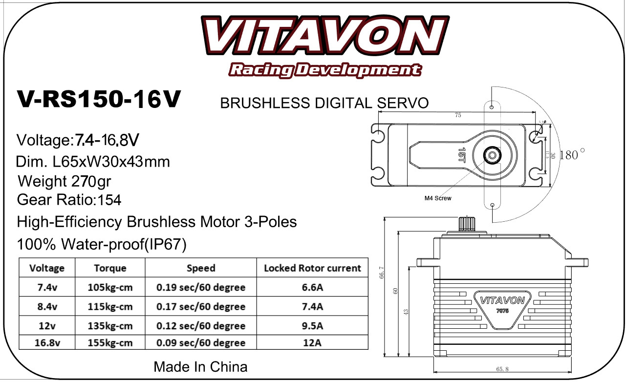 Vitavon CNC Alu7075 V2 150kg 15T Brushless Digtal Servo For 1/5 RC Truck
