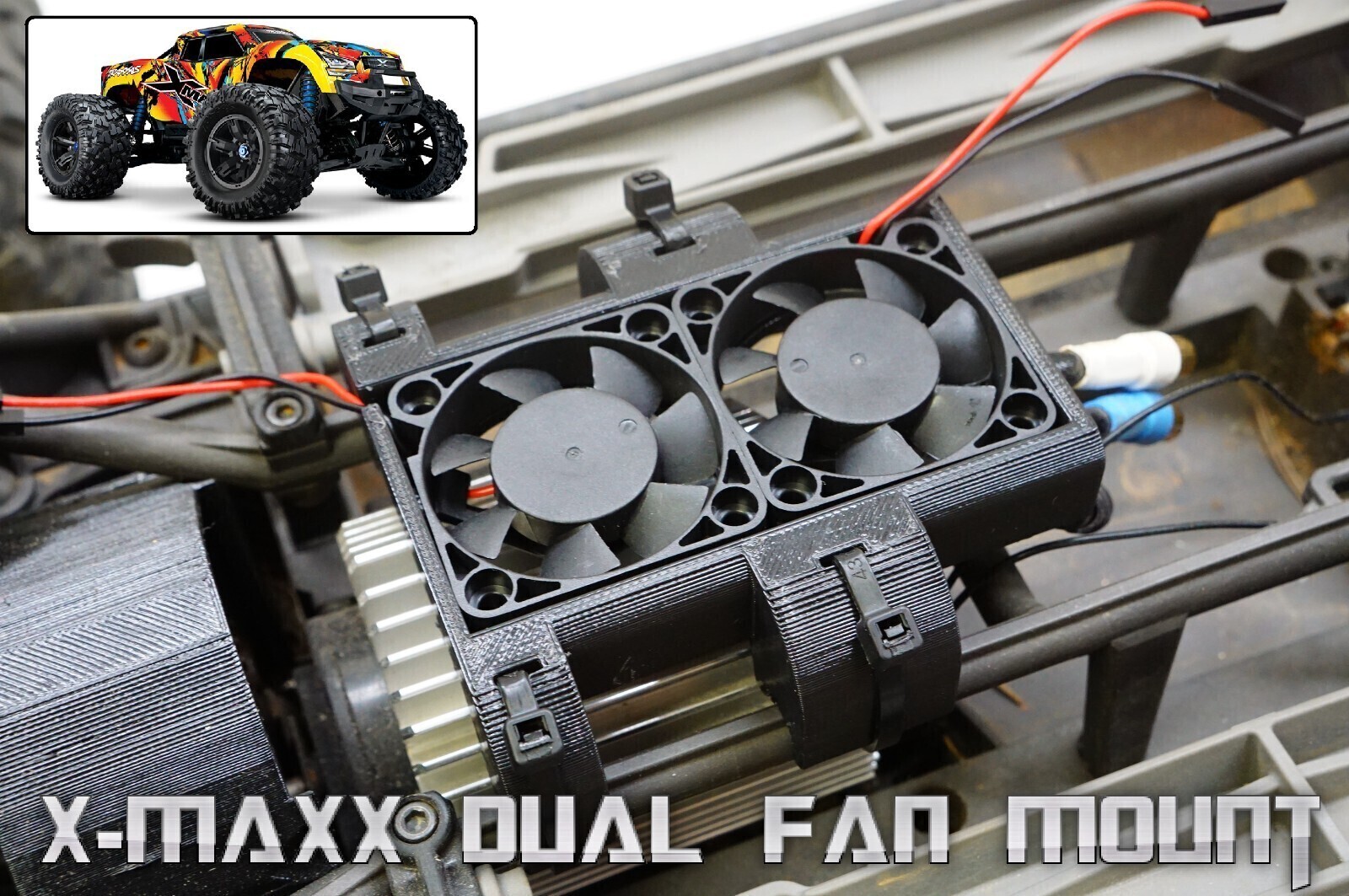 Dual 40mm Motor Cooling Fan Mount for Traxxas X-Maxx 6s & 8s 40×40 twin fan