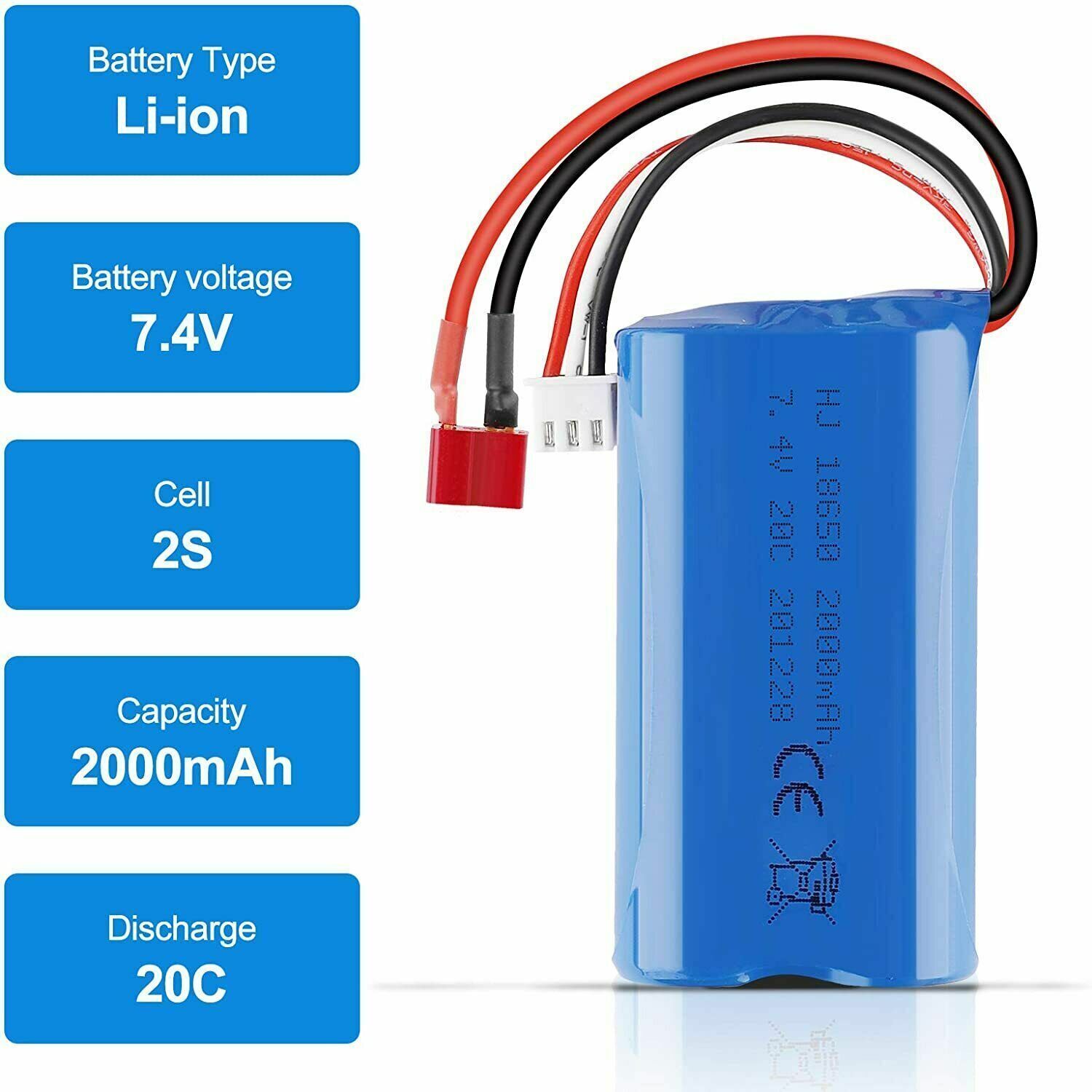2000mAh 7.4V Li-ion Battery T Plug Battery Charger for RC Truck Buggy Off Road