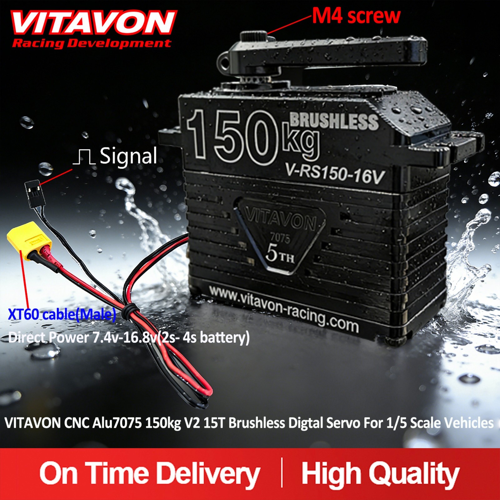 Vitavon CNC Alu7075 V2 150kg 15T Brushless Digtal Servo For 1/5 RC Truck
