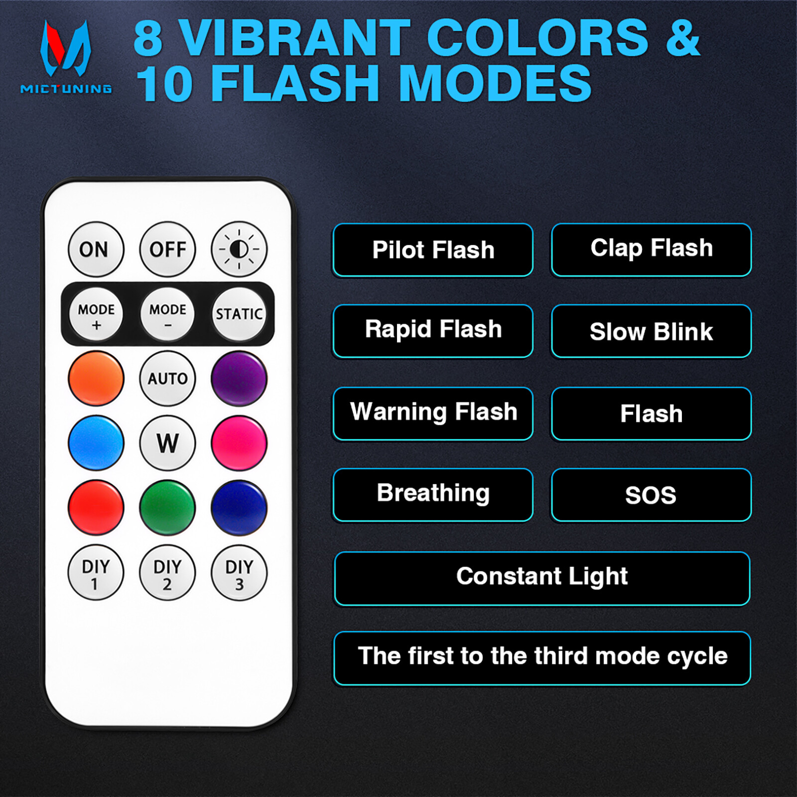 8Pcs RGB LED Strobe Light Wireless Remote Control Car Bike Motorcycle Flash Lamp