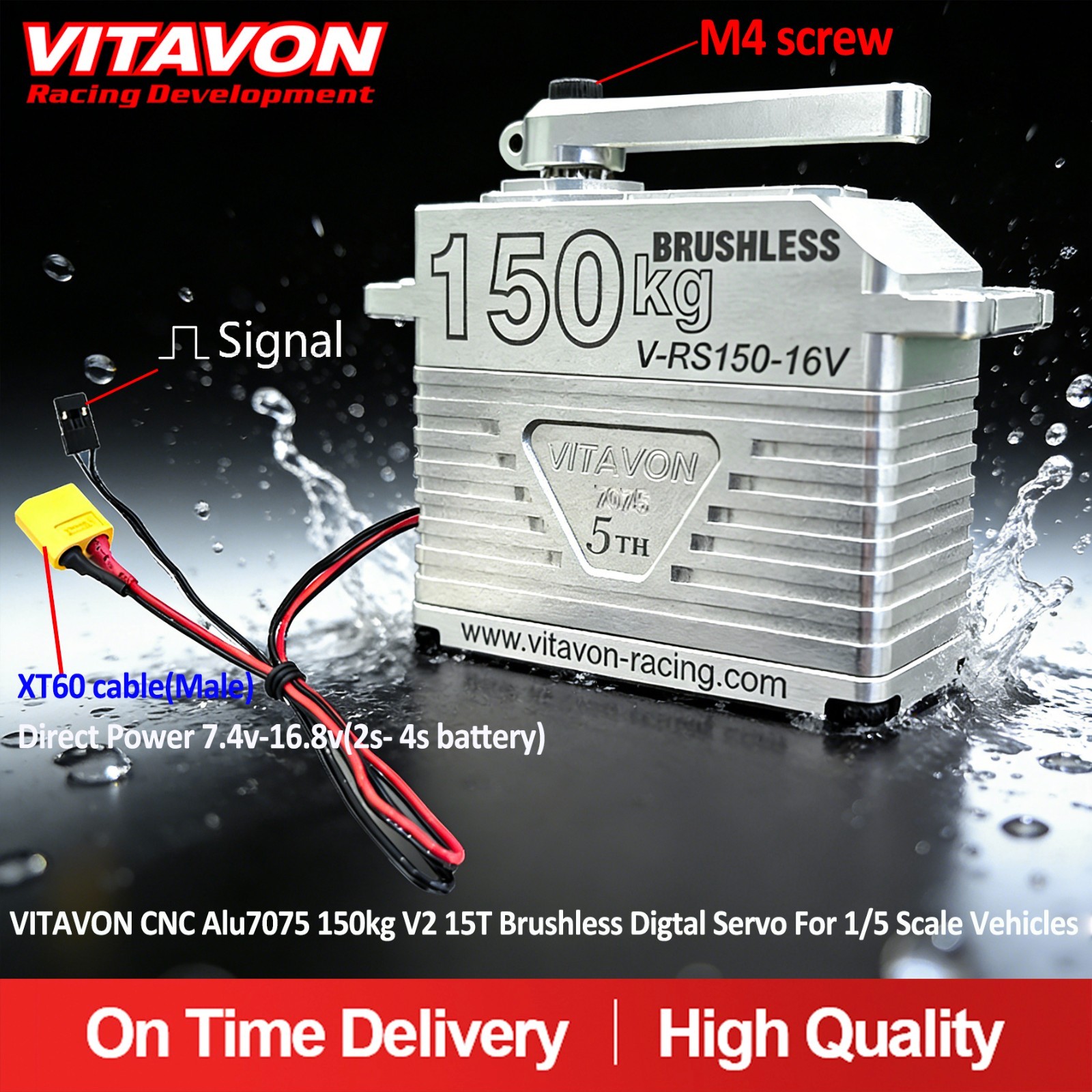 Vitavon Servo Alloy 7075 Brushless Digtal Servo 150kg 15T For 1/5 RC Truck US RC