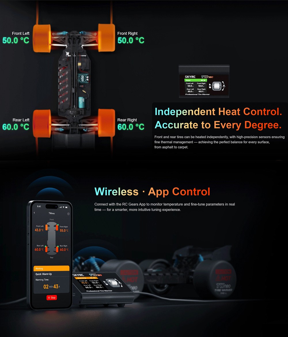 SkyRC TWneo RC Tire Warmer Heater 20–80℃ Temperature Control for 1/8 1/10 RC Car