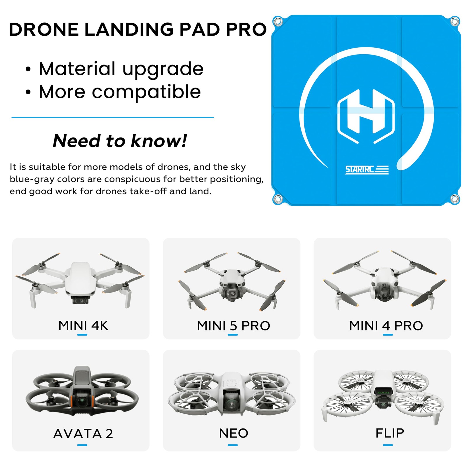 STARTRC Drone Landing Pad, Universal Waterproof 22-inch/55cm, Sky blue-gray
