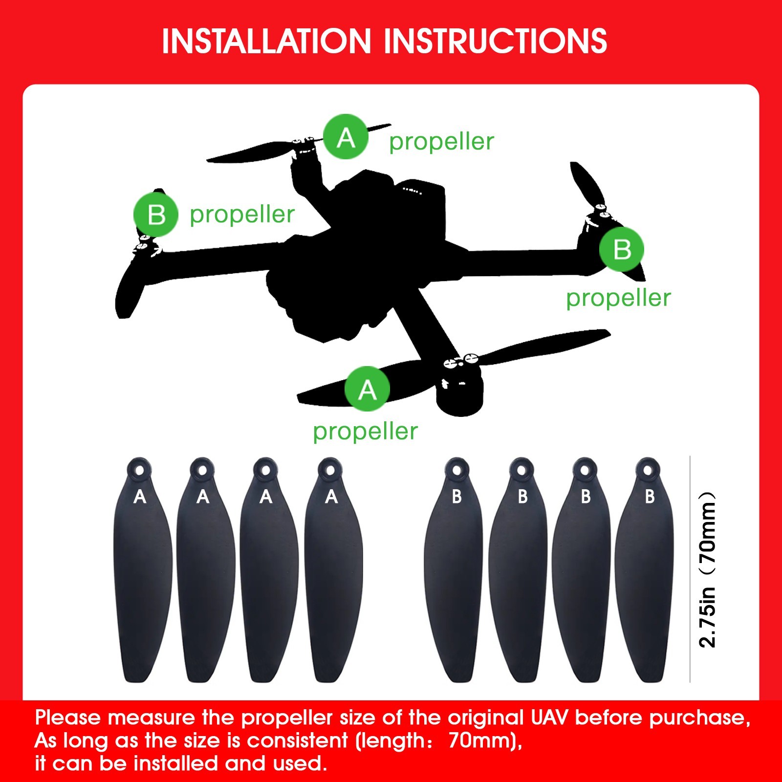 70mm Universal Drone Propellers for S159/S197/S166/S167/S196/S36/V168/AE20Max