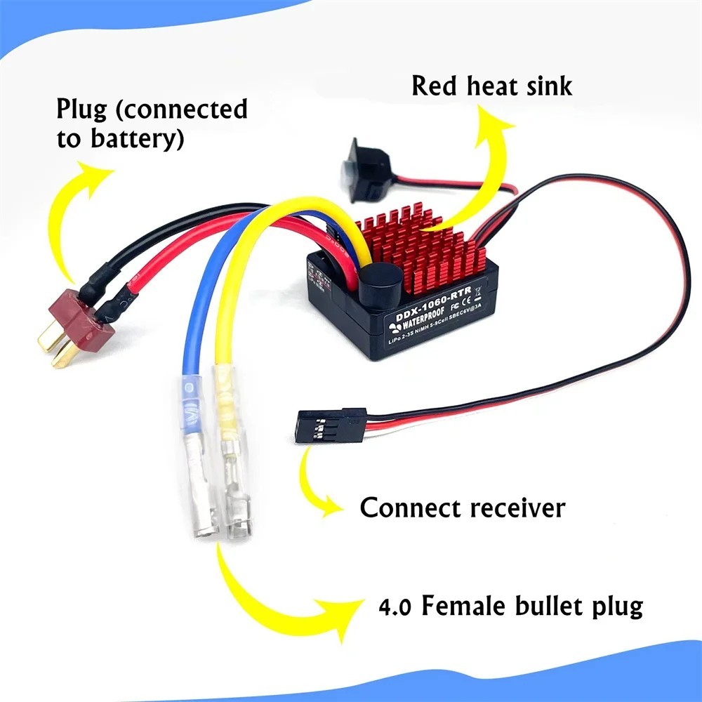 60A Brushed ESC Waterproof with Tamiya / XT60 Plug for 1/10 RC Crawler Upgrade