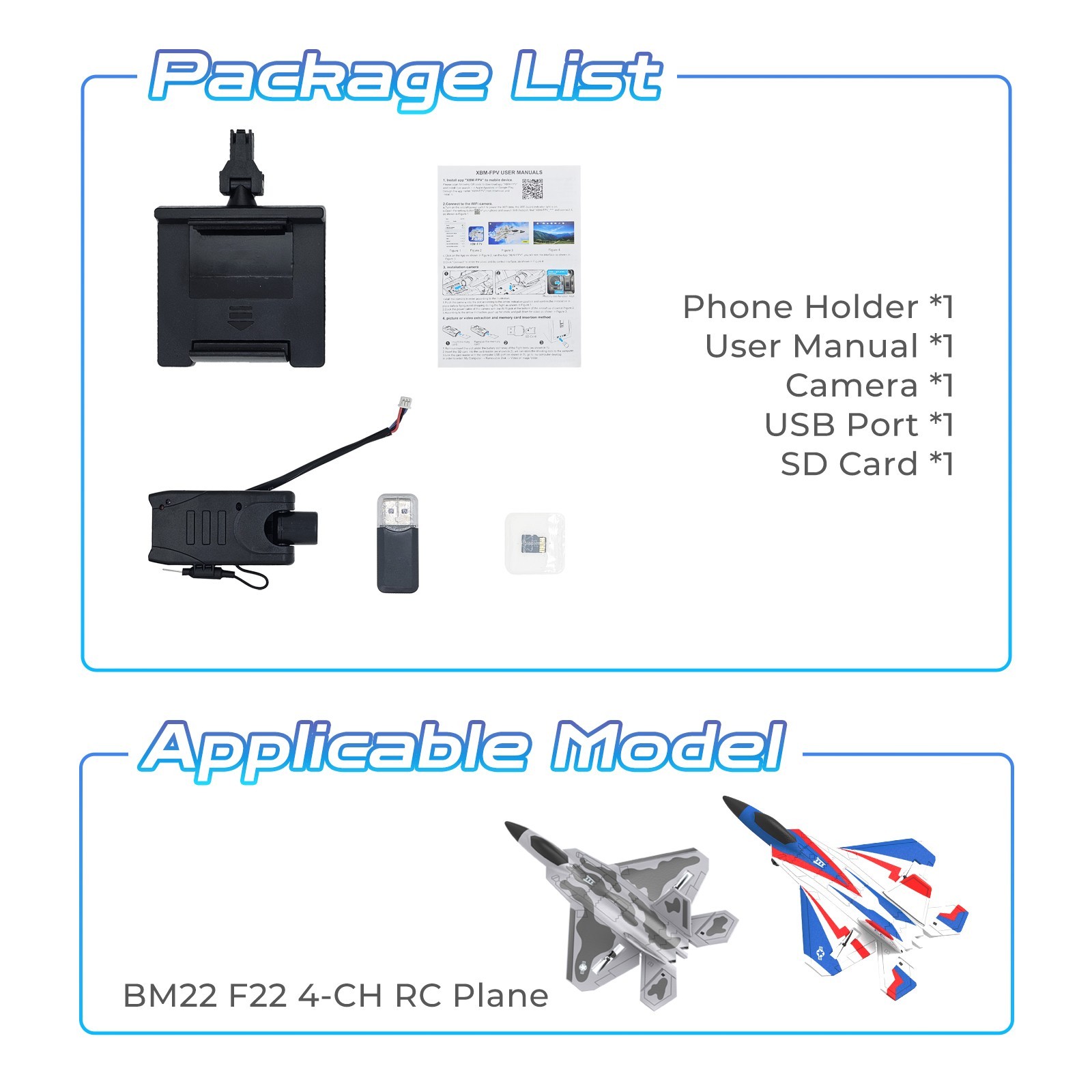 RC Aircraft Camera Accessory Kit, Compatible with BM22 F22 RC Airplane
