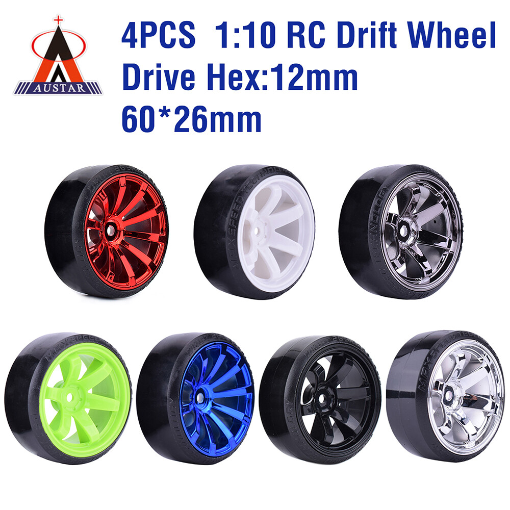4x Hard Pattern Tyre Drift Tires Wheels 12mm Hex for HPI HSP 1:10 RC Racing Car
